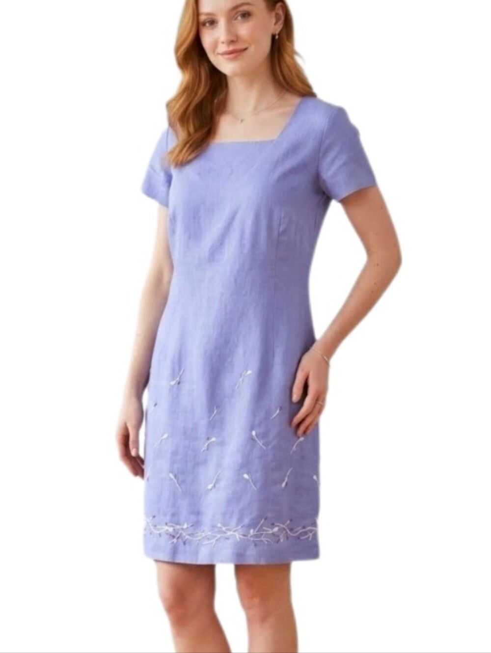 Bagatelle Dress Linen Cottagecore Floral Embroidery Lavender Petite Size 4P